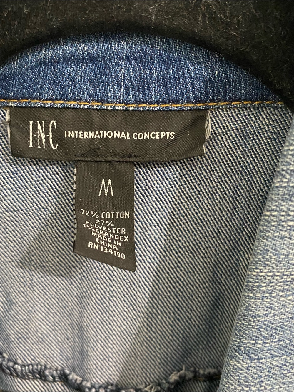 INC International Concepts Distressed Blue Denim Vest with Jeweled Collar - Picture 4 of 9